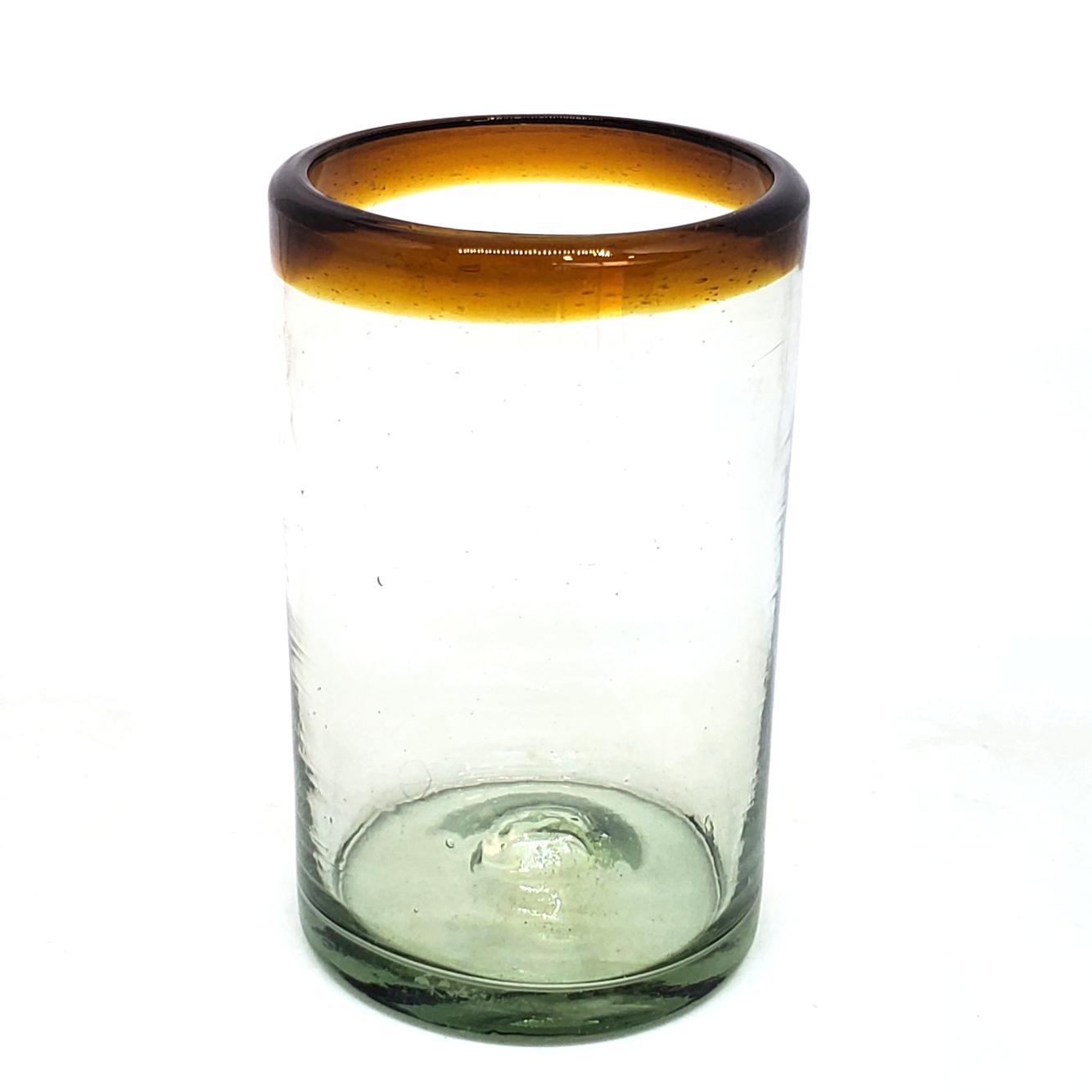 Vasos de Vidrio Soplado / Juego de 6 vasos grandes con borde color mbar / stos artesanales vasos le darn un toque clsico a su bebida favorita.